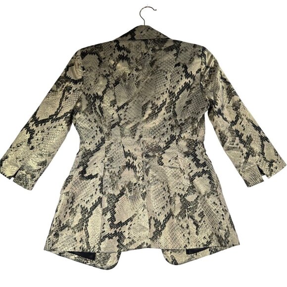 Bebe Women's Gold & Black Metallic Snakeskin Print Blazer Jacket Size 2 - Picture 6 of 6